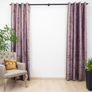 Draperie, Hiko Imperial Comfy catifea imprimata roz murdar, prindere pe inele alama, 1 bucată - Img 1