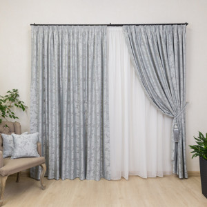 Draperie Hiko Imperial Garden gri, cu rejansa Premium, creion de 6,5cm, 1 bucata
