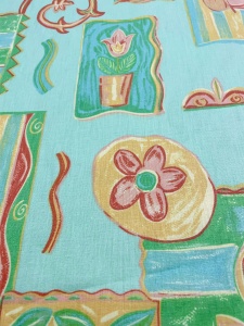Fata de masa din Bumbac fin cu vascoza, Nostalgie verde menta , colorat floral, dimensiuni exacte la comanda - Img 4