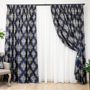 Set 2 draperii baroc, Hiko IMPERIAL CHATEAU albastru, cu rejansa - Img 1