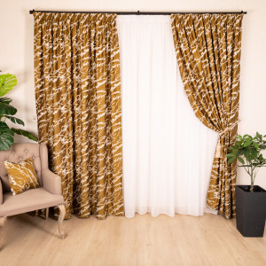 Set 2 draperii Hiko Chenille mustar, dark, cu rejansa - Img 1