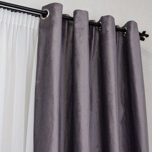Set 2 draperii Hiko Comfy catifea gri movuliu, prindere pe inele alama - Img 3