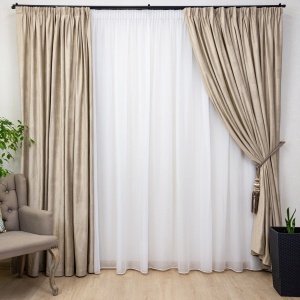 Set 2 draperii Hiko Goldie COMFY, catifea imprimata, bej auriu PPT, cu rejansa creion, 6,5cm - Img 5