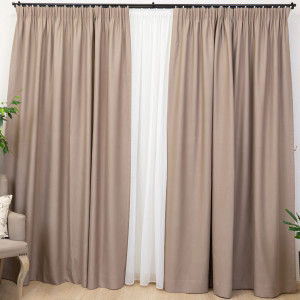 Set 2 draperii opace, Hiko Blackout, dimout taupe deschis, cu rejansa - Img 3