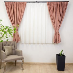 Set 2 draperii scurte cu doua benzi de prindere Hiko COMFY catifea somon, cu rejansa - Img 1