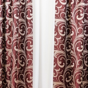 Set 3 piese , doua draperii Hiko Royal Garden rosu bordeaux si o perdea Ana voal alb cu rejansa - Img 3
