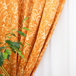 Set 3 piese draperii Nostalgie Garden bumbac orange si o perdea Ana alb, cu rejansa - Img 4