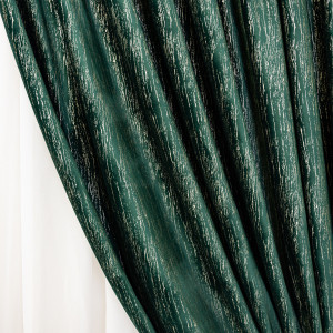 Set 3 piese Hiko, doua draperii Comfy New Imperial catifea imprimata verde intens/gold si o perdea Ana voal, cu rejansa - Img 4