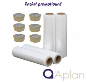 Pachet 4 role folie stretch 1,2 kg + 6 role banda adeziva 48x60m