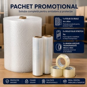 Pachet Promotional 1 x Folie cu Bule, 2 x Folie Stretch 1 kg si 3 x Banda Adeziva Transparenta - Img 3