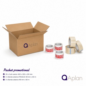 Pachet Promotional 25 Cutii Carton 420x330x210 + 3 Benzi Adezive Transparente + 3 Benzi Adezive FRAGILE 48x60 - Img 2
