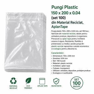 Pungi Plastic 150 x200 x 0.04 (set 100) din Material Reciclat - AplanTape - Img 2