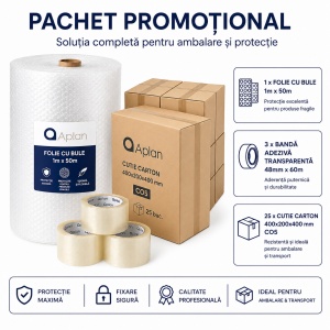 Pachet Promotional 1 x Folie cu Bule, 25 Cutii Carton 400x200x400 CO5, 3 x Benzi Adezive Transparente