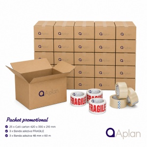Pachet Promotional 25 Cutii Carton 420x330x210 + 3 Benzi Adezive Transparente + 3 Benzi Adezive FRAGILE 48x60 - Img 3