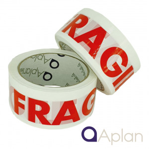 Banda adeziva (scotch) FRAGILE AplanTape Low Noise, 48 X 60 m, Alb/Rosu