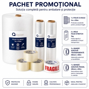 Pachet Promotional 1 x Folie cu Bule, 2 x Folie Stretch 1 kg, 3 x Banda Adeziva Transparenta si 1 x Banda Adeziva Fragile