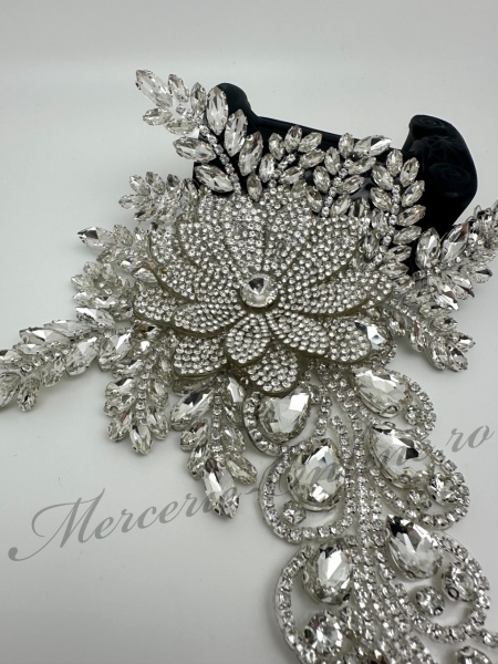 Aplicatie Termoadeziva Floare 3D cu Cristale, Crystal, 18x29xm (la bucata) Cod:3518 - Img 2