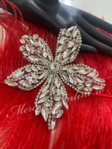 Aplicatie Termoadeziva Floare cu Cristale, Crystal, 13cm (la bucata) Cod:3050