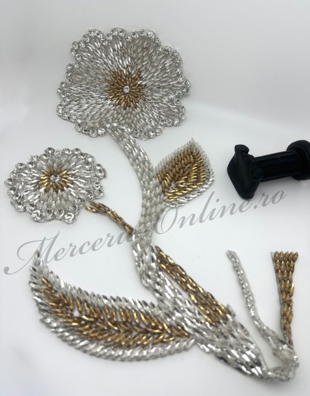 Aplicatie Termoadeziva Floare Strasuri, 22x61cm (la bucata) Cod:3540
