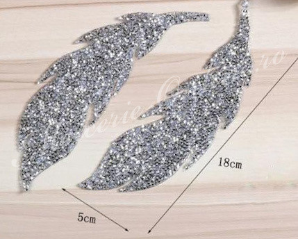 Aplicatie termoadeziva strasuri forma pana, 18x5cm (2bucati/pereche) Cod:2090 - Img 4