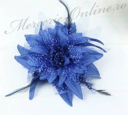 Aplicatie textila Floare cu Pene tip brosa, 15cm (la bucata) Cod:3254