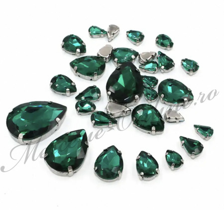Cristale de cusut sticla cu suport metalic, Emerald, (30bucati/pachet) Cod:3026