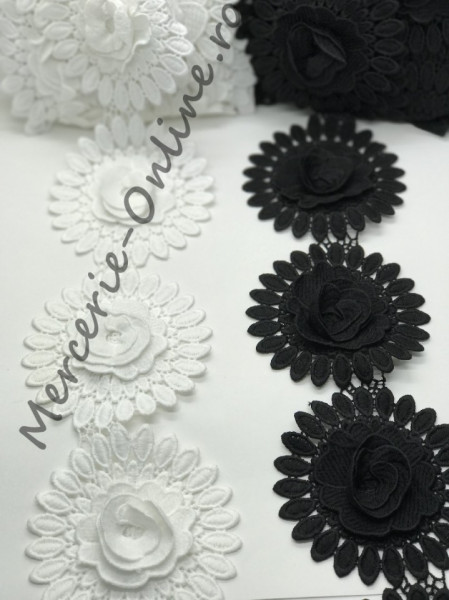 Dantela Bumbac cu Flori 3D, cca 10cm, mai multe culori disponibile (la metru ) Cod:0259