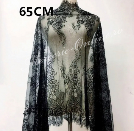 Dantela Chantilly fina, cca 65cm, Negru (la bucata) Cod:3129 - Img 2