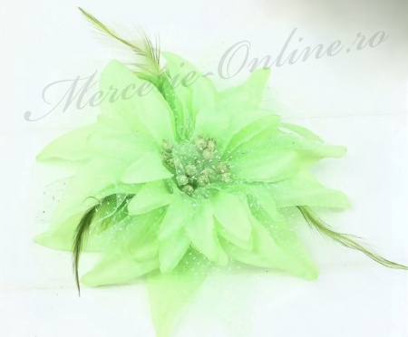 Aplicatie textila Floare cu Pene tip brosa, 15cm (la bucata) Cod:3255