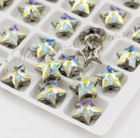 Cristale de cusut sticla forma stea, Crystal AB, 10mm (5bucati/pachet) Cod:3144