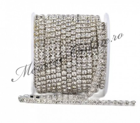 Lant decorativ cu strasuri, 2mm, Crystal/Gold (la metru) Cod:2401 - Img 3