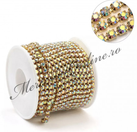 Lant decorativ cu strasuri, 3mm, Gold AB (la metru) Cod:2846
