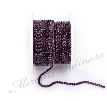 Lant decorativ cu strasuri, Amethyst, 3mm (la metru) Cod:3641