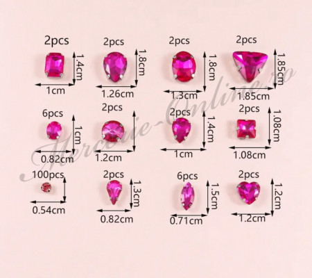 Pietre de cusut sticla cu suport metalic, Fucsia, (130bucati/pachet) Cod:2996 - Img 2