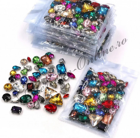 Pietre de cusut sticla cu suport metalic, Mix Colors, (50bucati/pachet) Cod:2299
