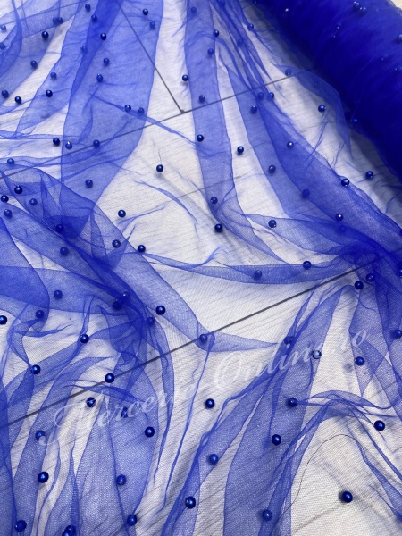 Tulle cu Perle, Albastru Imperial, latime 150cm (la metru), Cod:3159 - Img 2