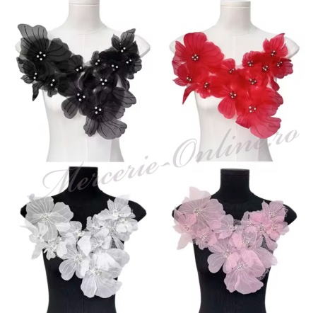 Aplicatie Organza Flori 3D, cca 36x40cm, (la bucata) Cod:3462