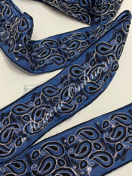 Banda pasmanterie blug brodata paiete, cca 7cm (la metru) Cod:2362