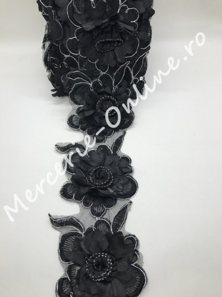 Banda pasmanterie flori 3D, cca 4cm (la metru) Cod:0682
