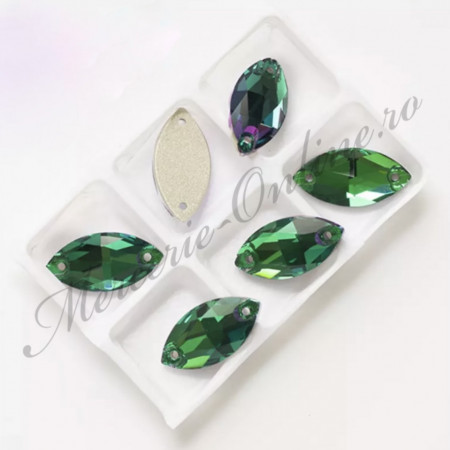Cristale de cusut sticla, Emerald AB, 7x15mm (6bucati/pachet) Cod:2145