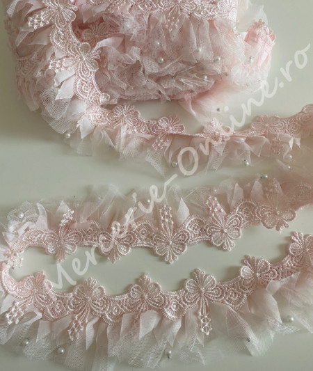 Dantela cu tull si perle, cca 7cm (la metru) Cod:1344 - Img 2