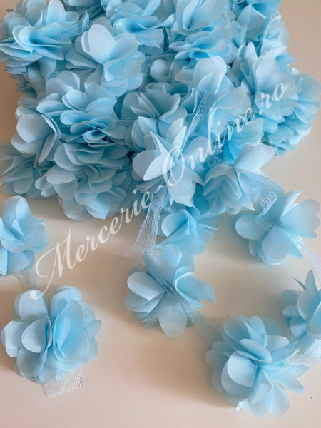 Banda pasmanterie flori 3D voal, Blue, cca 5cm (la metru) Cod:1854