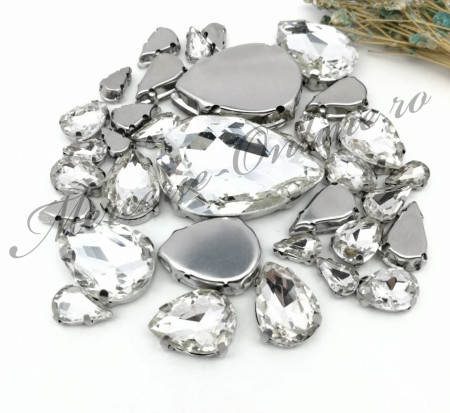 Cristale de cusut sticla cu suport metalic, Crystal, (30bucati/pachet) Cod:3020