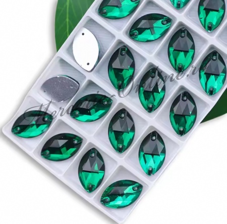 Cristale de cusut sticla, Emerald, 7x15mm (6bucati/pachet) Cod:3416
