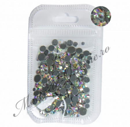Cristale de Lipit, Mix Size, Crystal AB, (cca 300bucati/pachet) Cod:2519