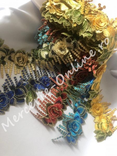 Dantela cu Flori 3D lurex , cca 12cm, mai multe culori disponibile (la metru) Cod:0817