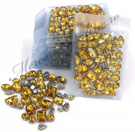 Pietre de cusut sticla cu suport metalic, Topaz, (50bucati/pachet) Cod:2435