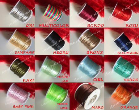 Snur Satin, mai multe culori disponibile, 3mm (46metri/rola) Cod:1166