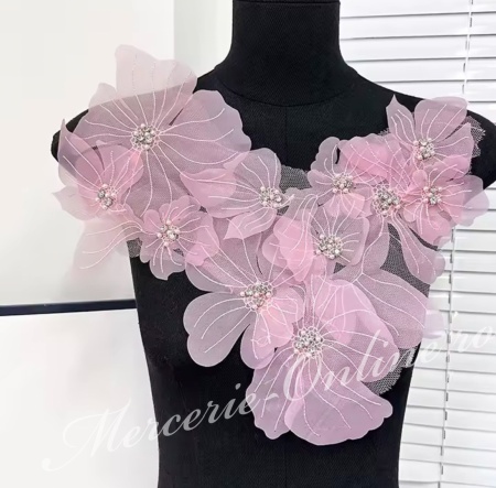 Aplicatie Organza Flori 3D, cca 36x40cm, (la bucata) Cod:3462 - Img 5