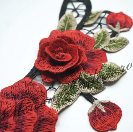 Aplicatie tip guler brodata cu flori 3D, cca 30x40cm, (la bucata) Cod:2665 - Img 2